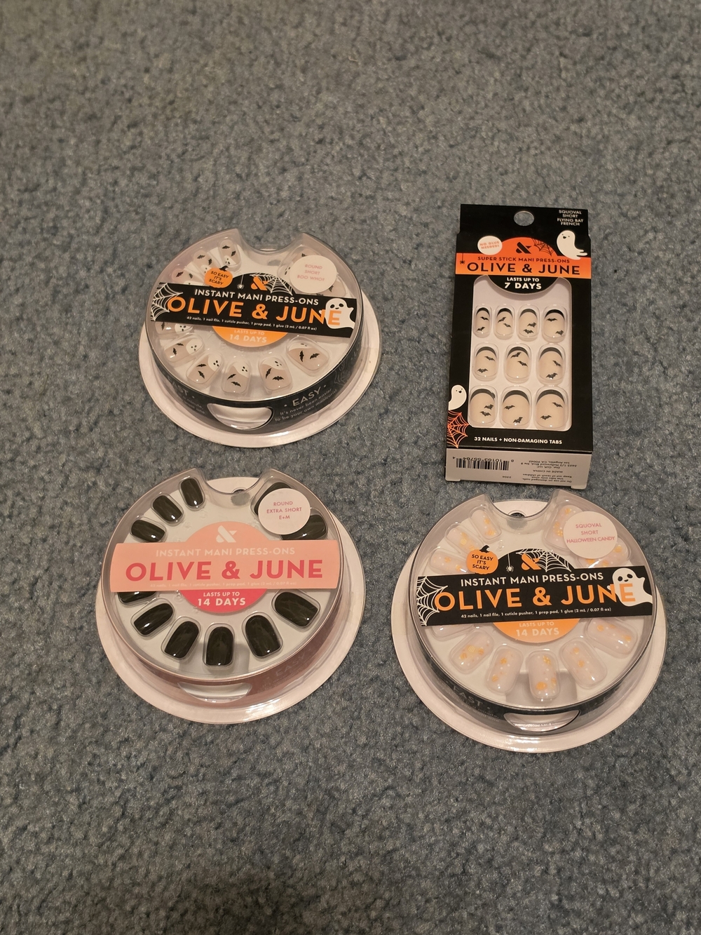 Bundle Of 4 Olive & June Instant Press On 14 & 7 Day Wear Short/ Extra Short